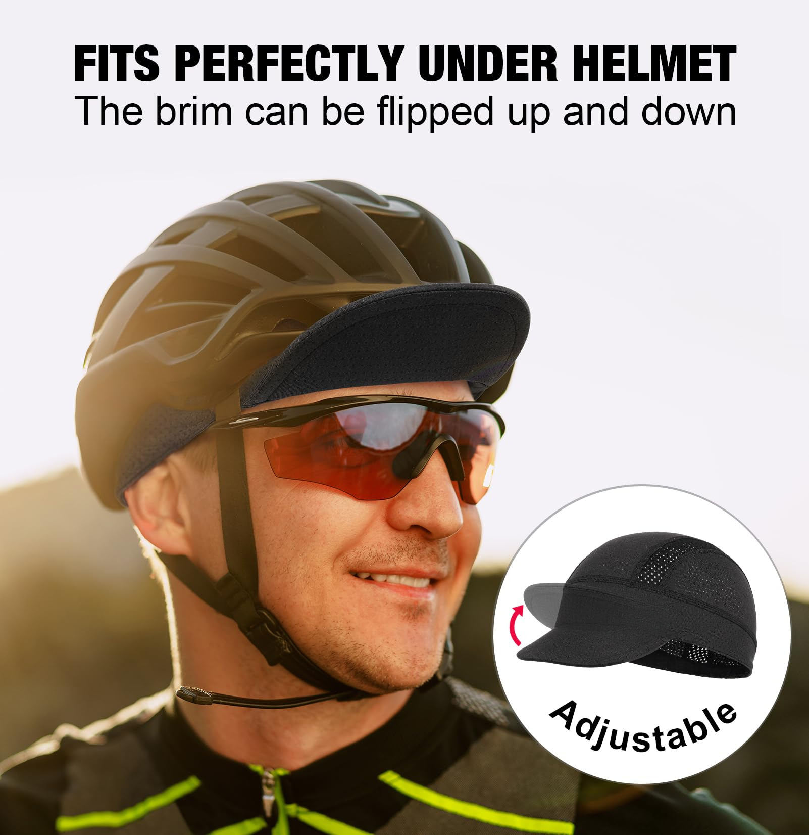 Navy Blue Mesh Cycling Cap Under Helmet Liner Breathable Skull Cap with Flip Up Brim Sun Shade Moisture Wicking Hat for Bike Running Fits 55-60cm โ image 2