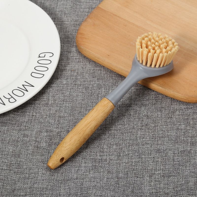 2 Pack Kitchen Dish Brush Bamboo Handle Dish Scrubber Built-in Scraper, Scrub Brush for Pans, Pots, Kitchen Sink Cleaning — image 5
