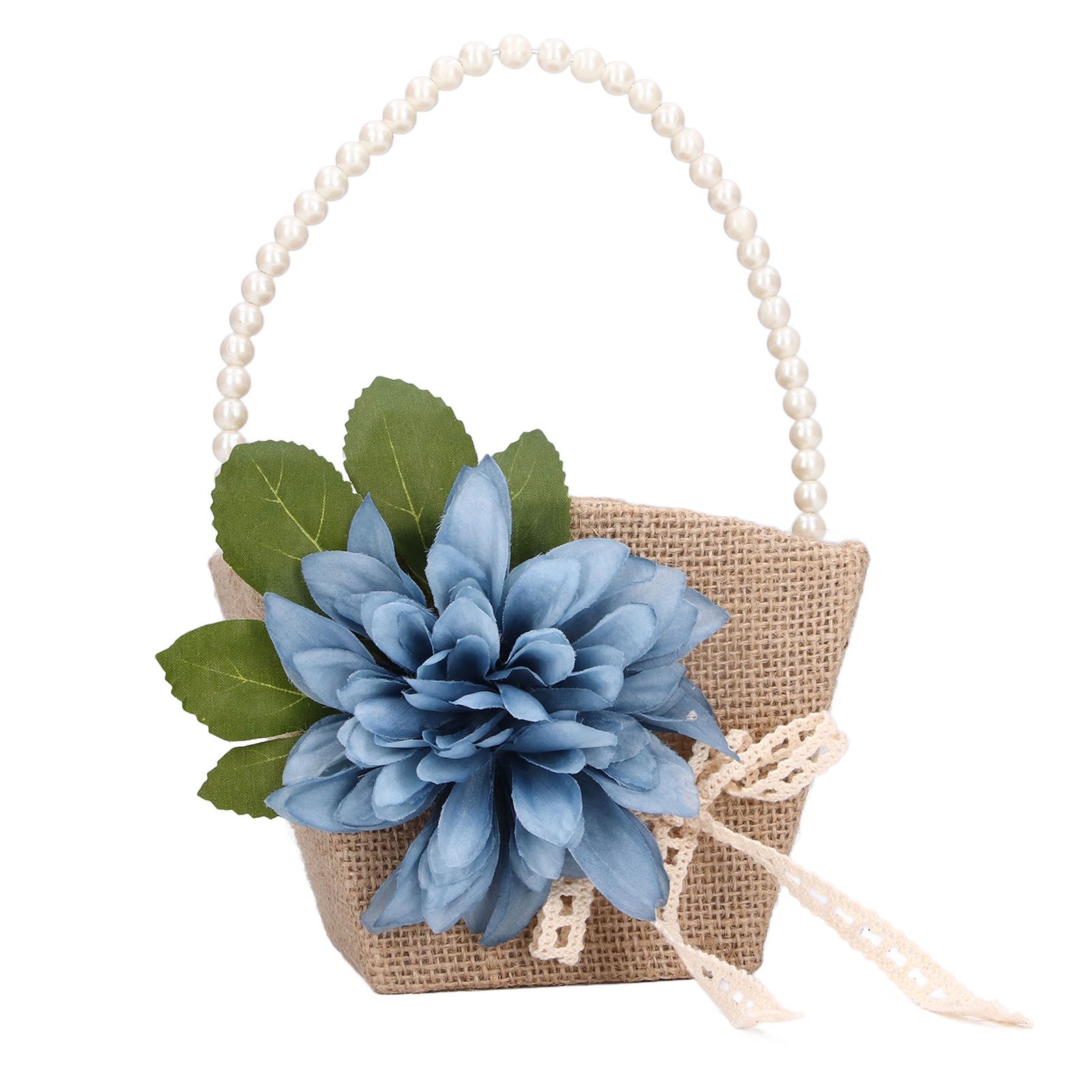 Flower Girl Basket Retro Linen Lovely Appearance Pearl Handle Light Weight Pearl Portable Flower Basket for WeddingsNumber 1 โ image 5