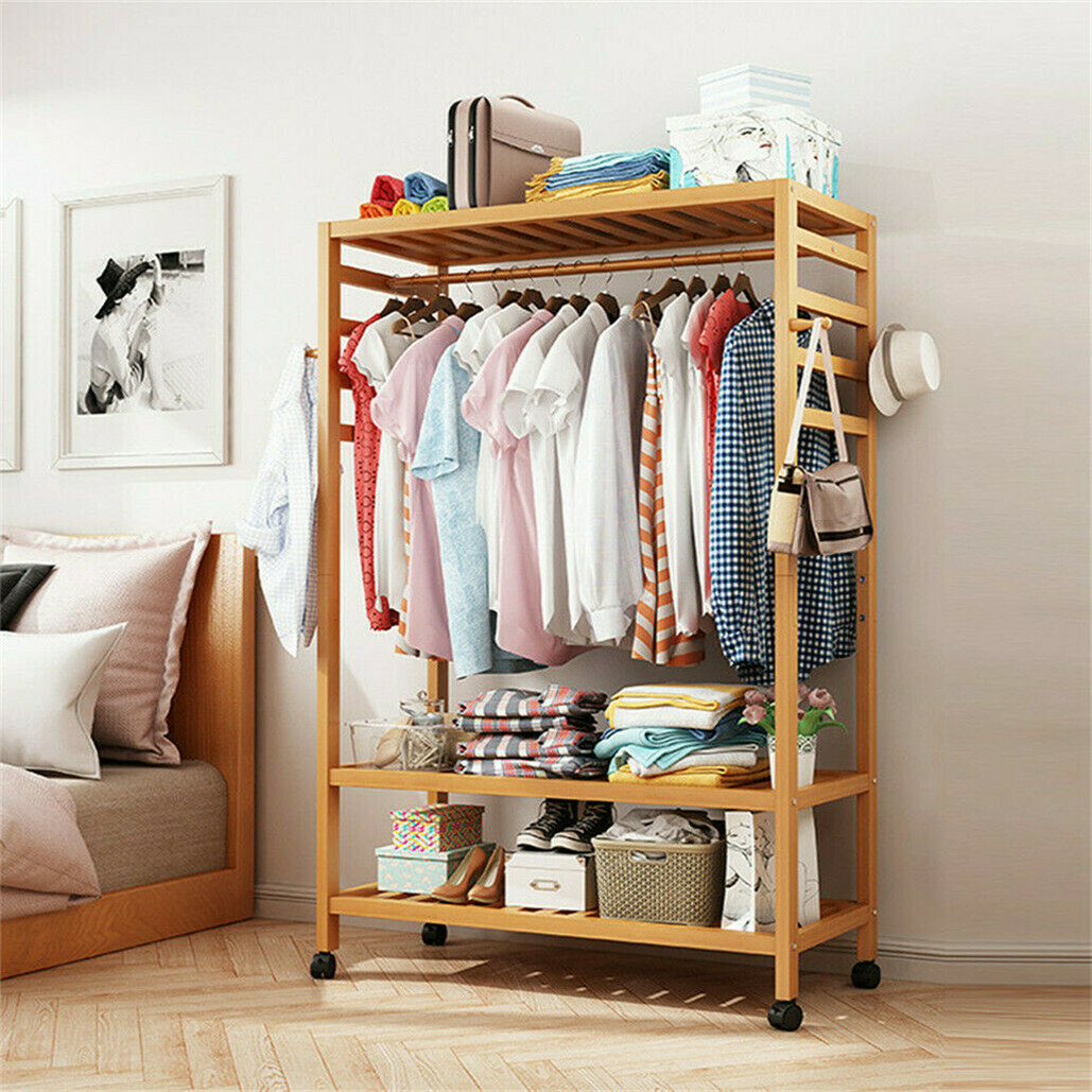 169cm Mildrew-proof Bamboo Clothes Shelves Stand On Wheels Coat Shoes Bags Rack โ image 5