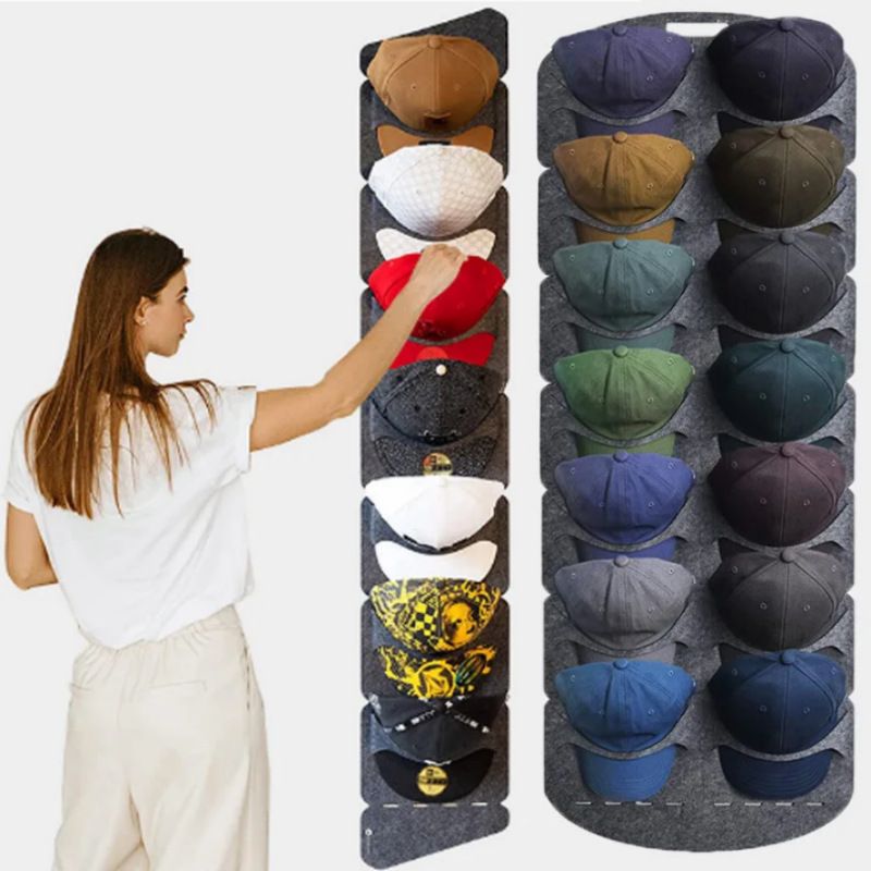 Hat Storage Hanging Bag Baseball Cap Storage Artifact Display Multi-layer Grid Daily Household Hanging Door Back Wall Felt Hanging — image 3