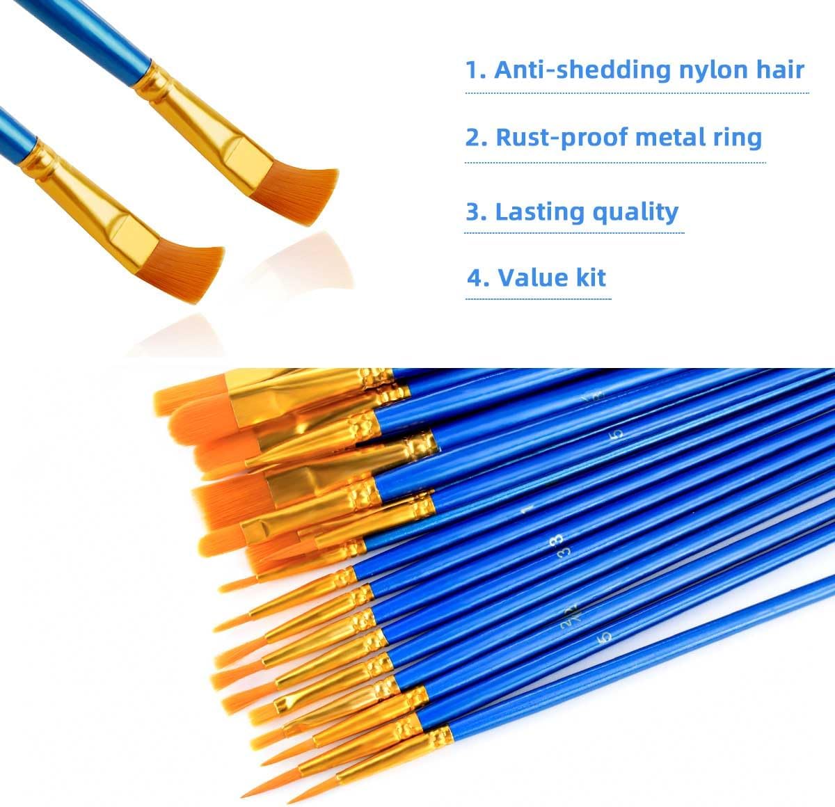 20 Pcs Paint Brushes Painting Brush for Acrylic Oil Watercolor Flat and Round Set Washable Artist Small Bulk Toddler Hog Bristle Art Pack — image 5