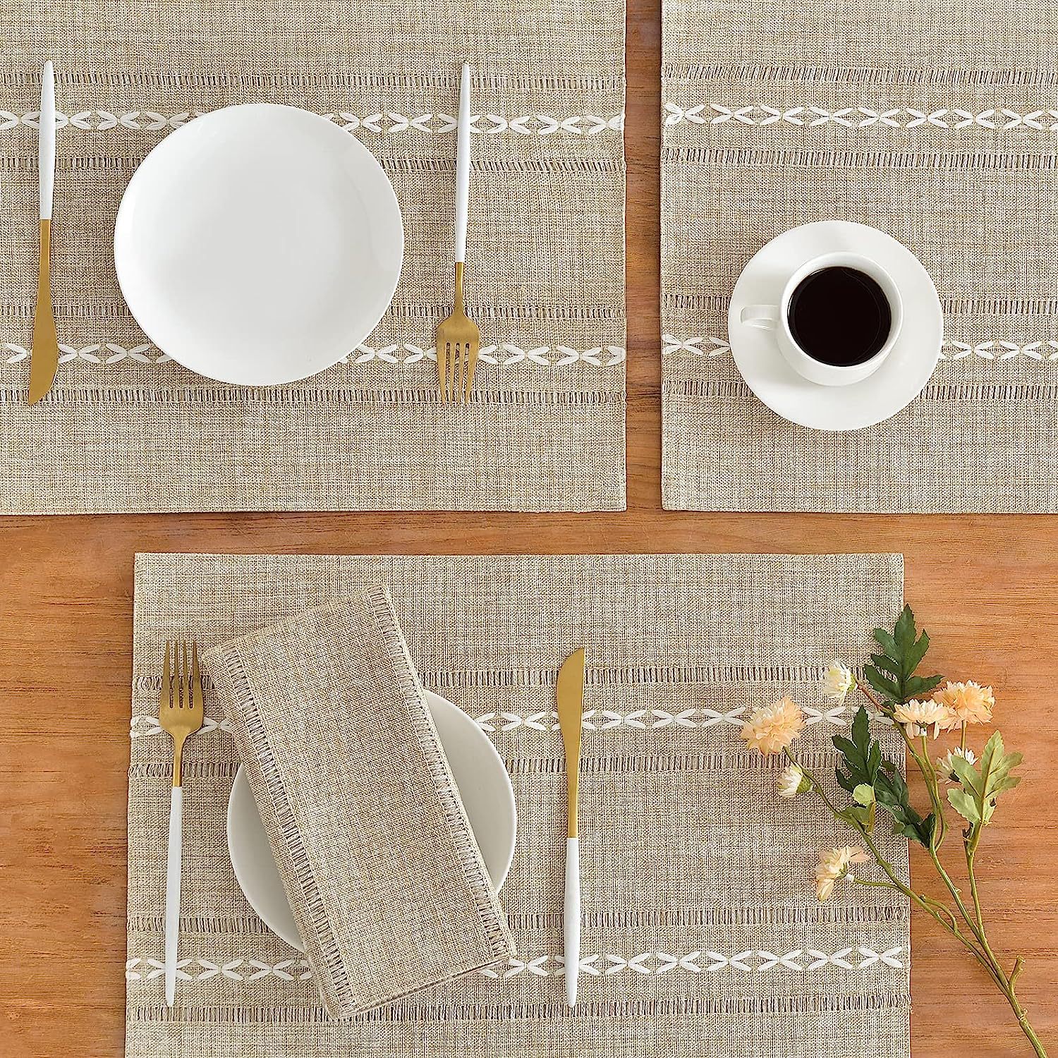 4 Pcs Beige Woven Placemats - Heat Resistant Kitchen Table Mats, Coffee Tea Cup Coasters, Linen Blend Dining Decor โ image 2