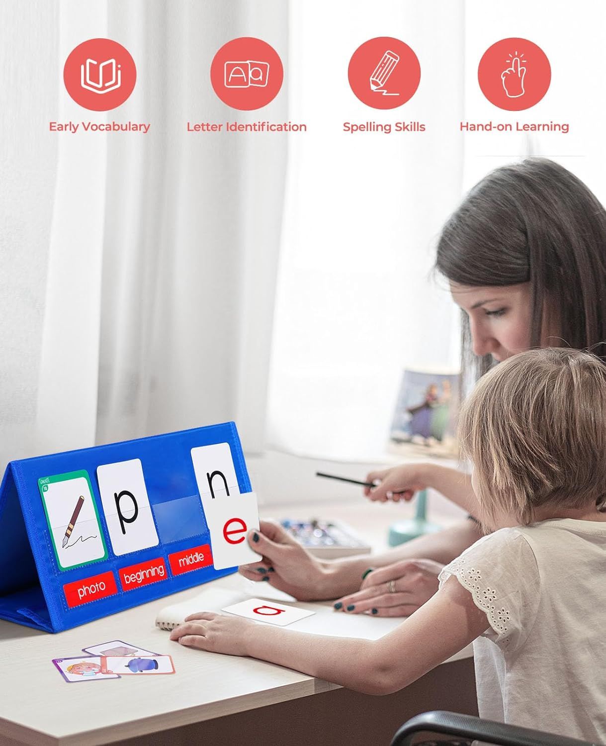 Desktop Pocket Chart CVC Word Spelling Games Literacy Learning Cards, Fine Motor Montessori Educational Toy for Kids — image 3