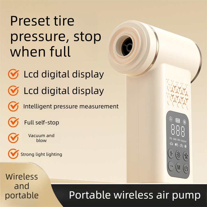 Black 4-in-1 Car Vacuum Cleaner and Tyre Inflator Portable Cordless Air Pump with LED Light and Digital Pressure Gauge — image 2