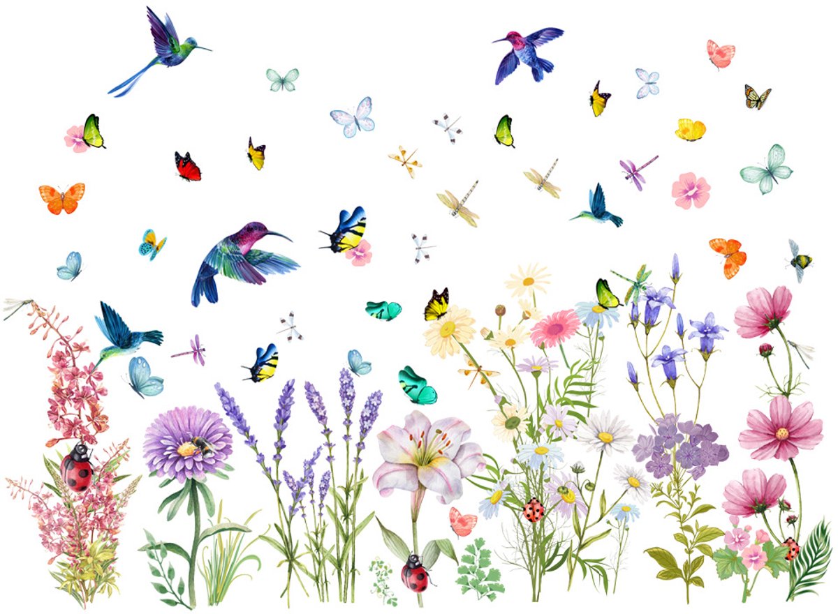 Wall sticker - Flowers/Butterfly/Bird - Reusable/Repositionable - Children's room - Boys - Girls - Home decor - Colorful Wall Sticker - for living room baby