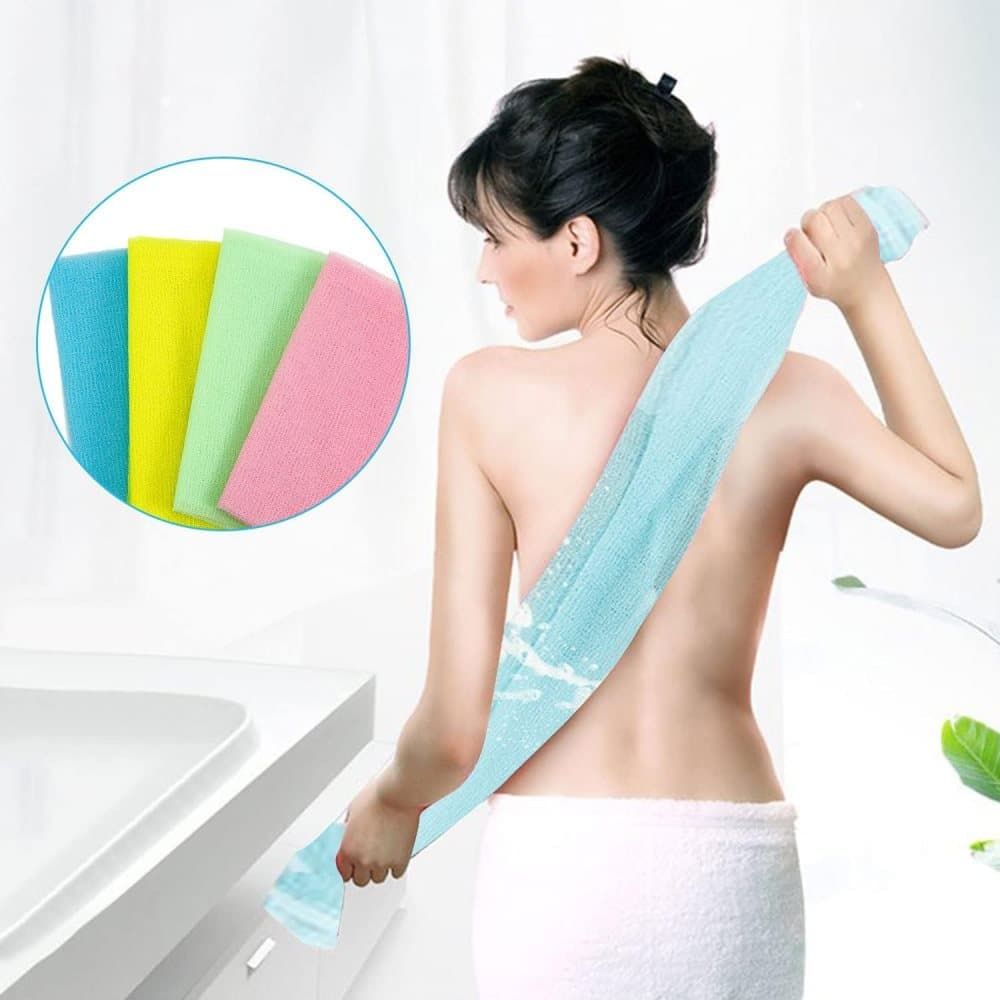 4 Pack Multicolor Nylon Japanese Exfoliating Shower Towels, Long Body Scrub Washcloths for Bath, Body Cleansing and Massage — image 6