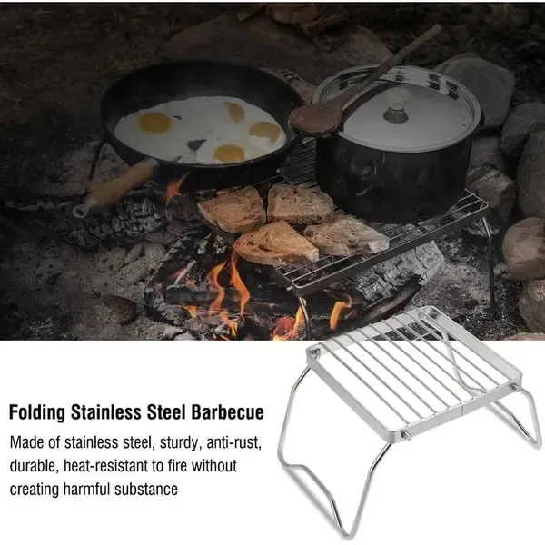 1 Piece Foldable Stainless Steel Campfire Grill Rack, Lightweight Cooking Grate for Camping, Hiking and Picnics, Silver โ image 5