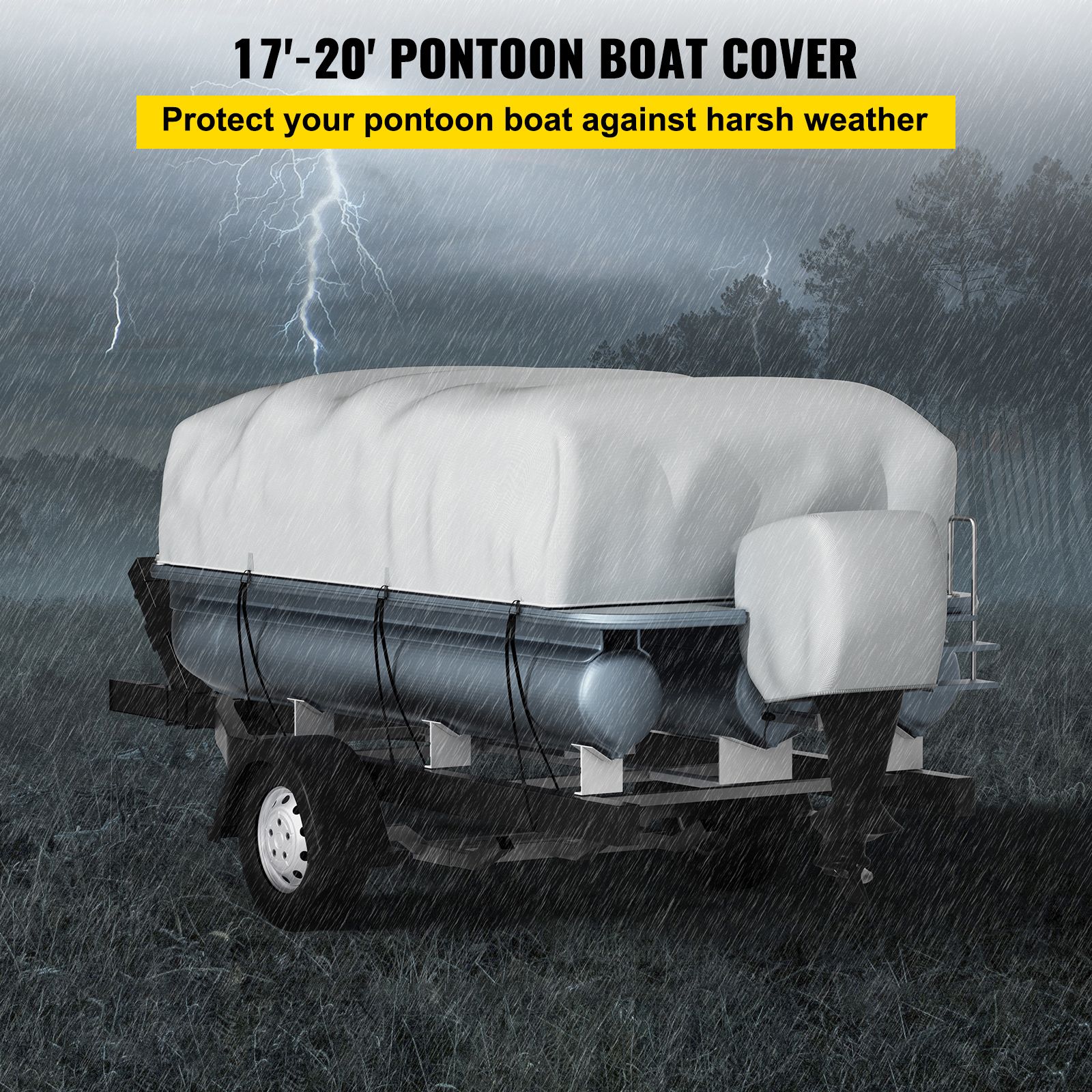Pontoon Boat Cover, Fit for 17/'-20/' Boat, Heavy Duty 600D Marine Grade Oxford Fabric, UV Resistant Waterproof Trailerable Boat Cover with 2 Support Poles and — image 2