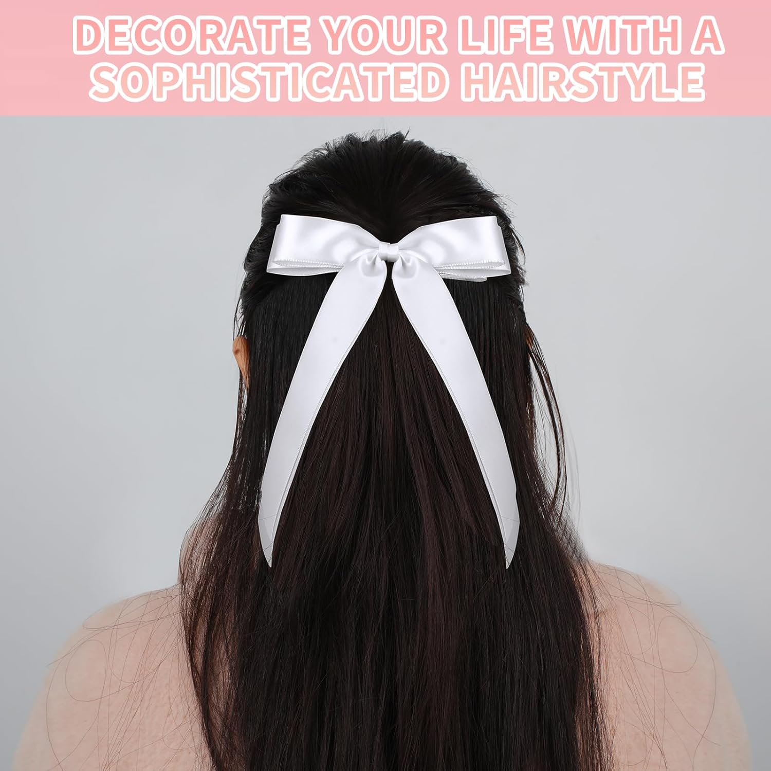 4pcs Solid Silky Satin Hair Accessories: Bows with Long Tails, Daily Wear Clips for Women and Girls, White and Black Gifts — image 6