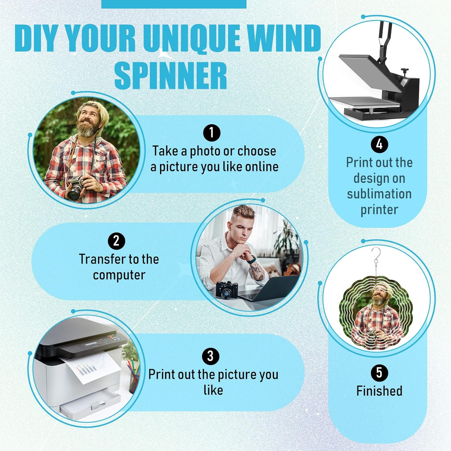 16 Pack 8 Inch Sublimation Wind Spinner Blanks 3D Aluminum Wind Spinners Hanging Wind Spinners DIY Crafts Ornaments Bulk for Indoor Outdoor Garden Yard Window — image 3