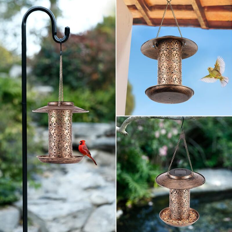 Solar Bird Feeder Metal, Outdoor Bird Feeder Lantern Bird Feeder Waterproof Bird Feeder Wild Bird Food Dispenser — image 4
