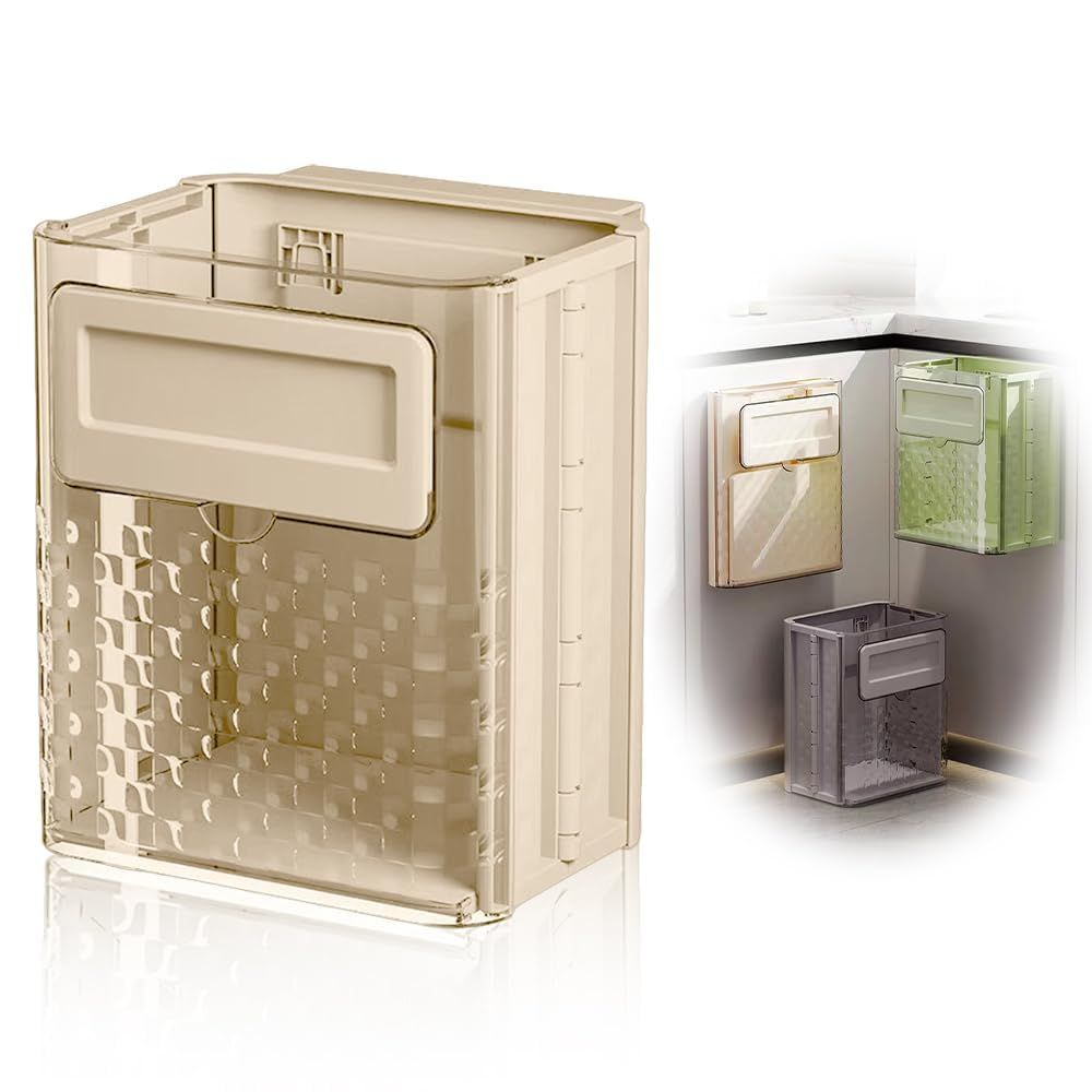 Folding Hanging Trash Can, Kitchen Cabinet/Car/Bedroom/Bathroom Folding Hanging Small Plastic Trash Can (off-white)