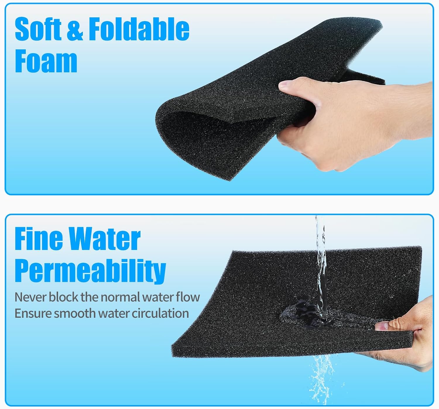 2 Pack Aquarium Bio Sponge Filter Media Pad Cut-to-Size Open Cell Foam Sheet for Fish Tank Sump (9" x 9" x 0.5") Black — image 6
