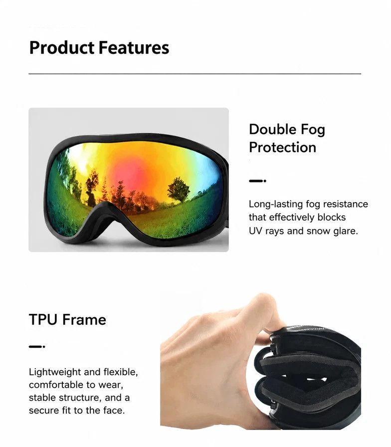 Heartfelt Present For Ski Enthusiasts, Wind Resistant Anti-Glare Ski Glasses With Vibrant Rainbow Lens, Black Frame — image 5