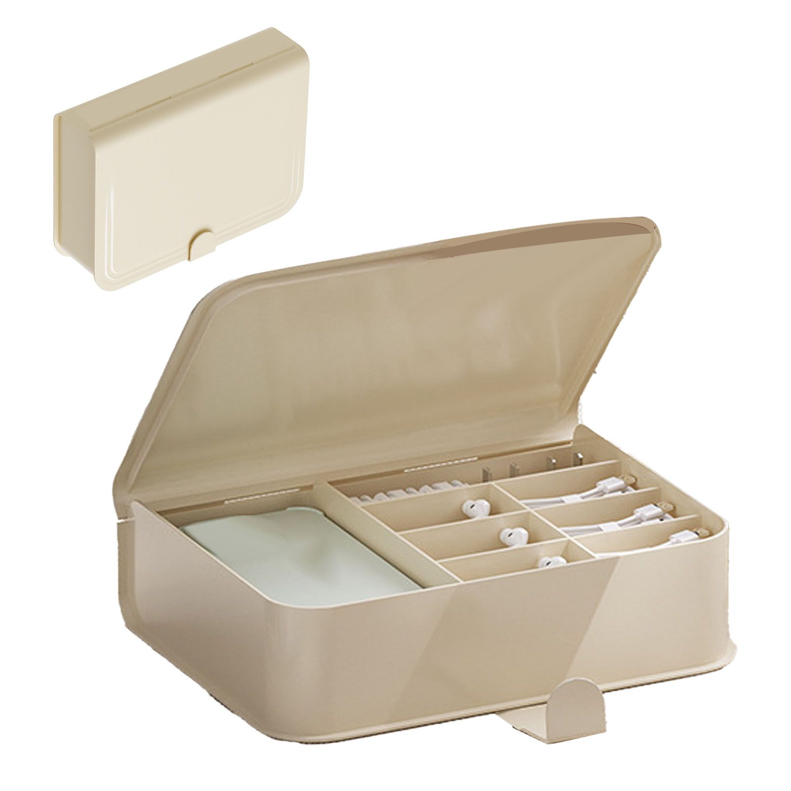 Desktop Storage Box Multi Compartments Plastic Simple Data Cable Organizer Box for Charger Earphones Phone Case Film โ image 4