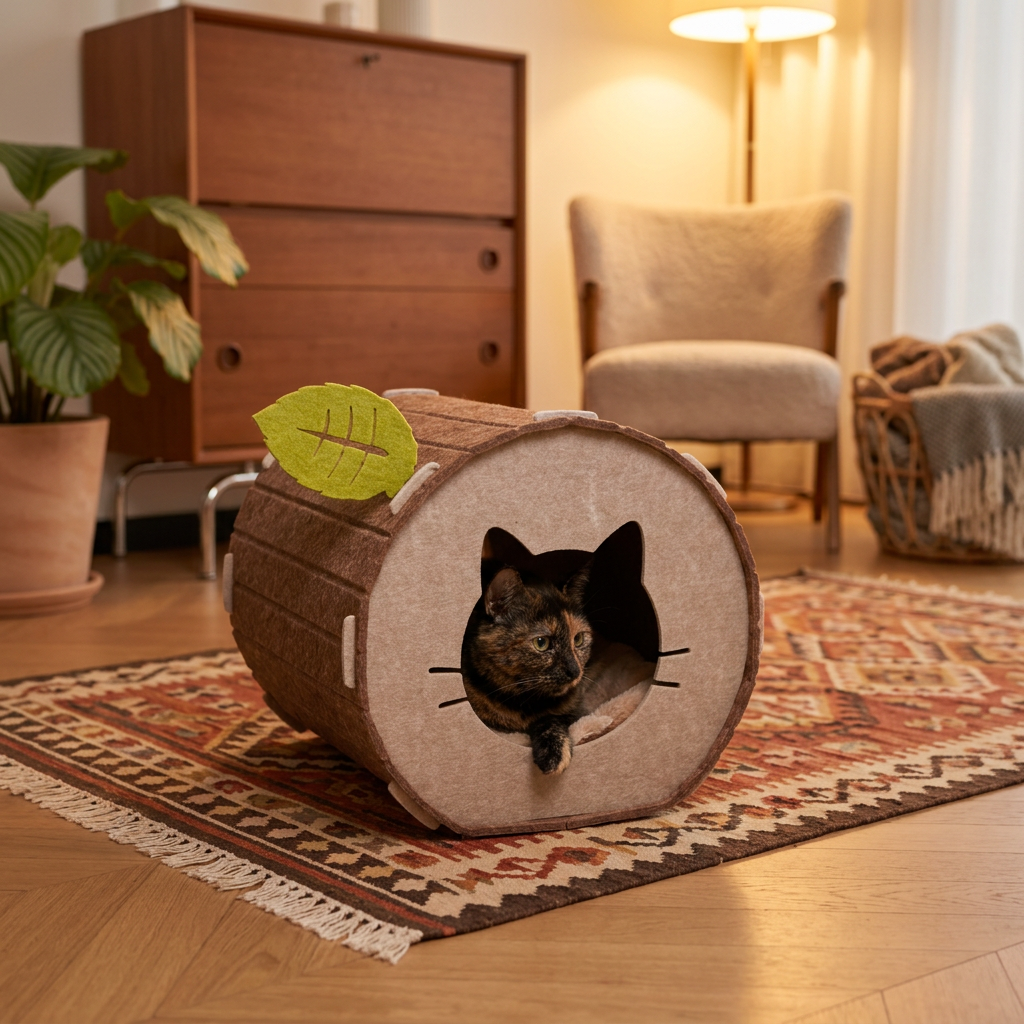 Tree Hollow Felt Cat Cave Cat Bed - Cozy Enclosed Sleeping and Resting Space for Indoor Cats โ image 4
