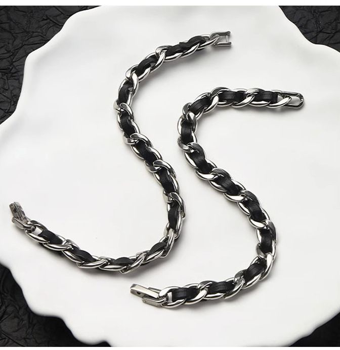 Men's Titanium Steel Bracelet(17cm)- Black and Silver-Tone Chain Link Wrist Accessory for Casual Wear and Gift Giving — image 5