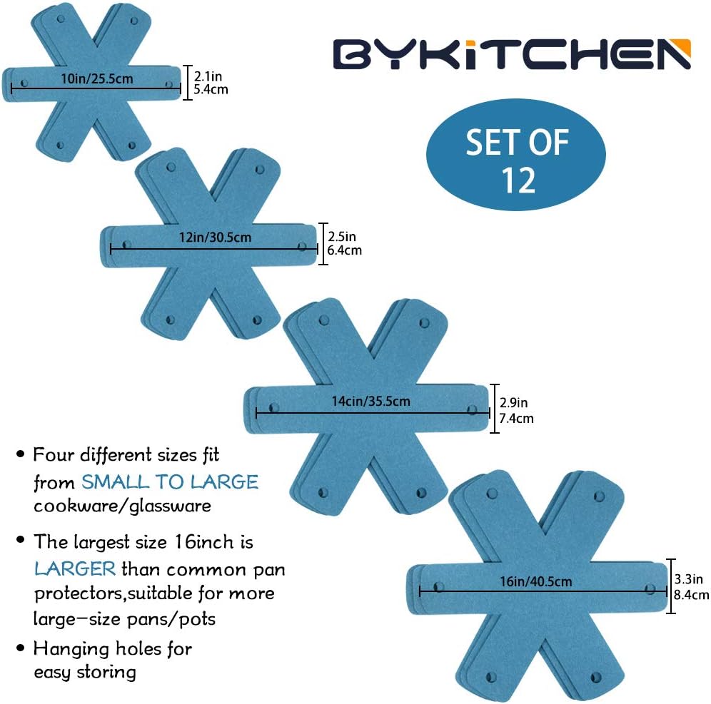 Pot Pan Protectors, Set of 12 and 4 Different Sizes, Larger & Thicker Cyan Pan Protector Pads, Pan Pot Separator Pads for Stacking and Protecting Your Cookware — image 3