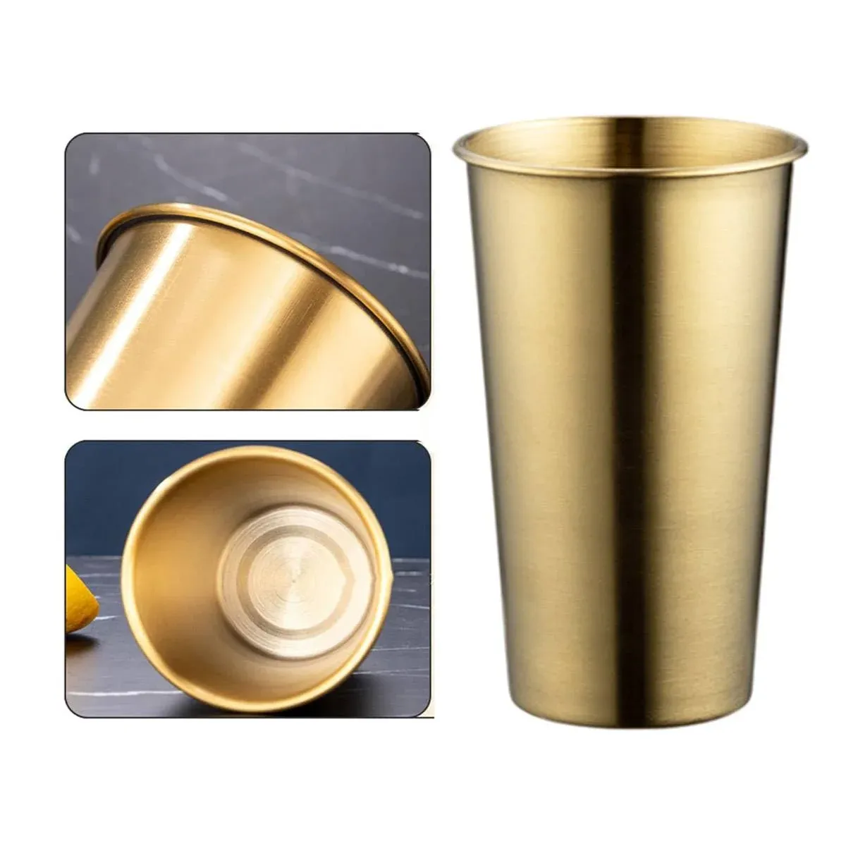 Stainless Steel Cup Set 6pcs Gold 400ml Curled Lip 304 Cold Drink Pint โ image 4