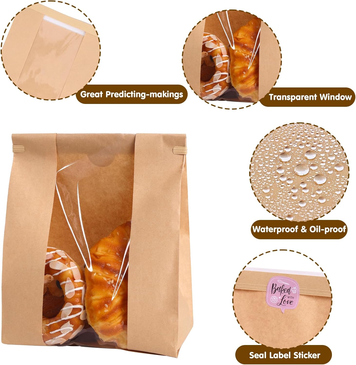 120 Pack Large Paper Bread Bags for Homemade Bread, 13.7 × 8.3 × 3.5 Inches, Sourdough Bread Bags with Tin Tie Tab and Clear Front Window, Includes 144 Label — image 5