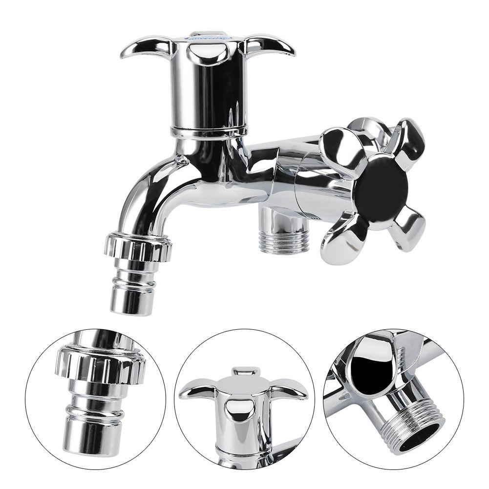 ABS Washing Machine Faucet Sink Basin Water Tap with Double Spout&Handle G1/2 Blossom Handle — image 3