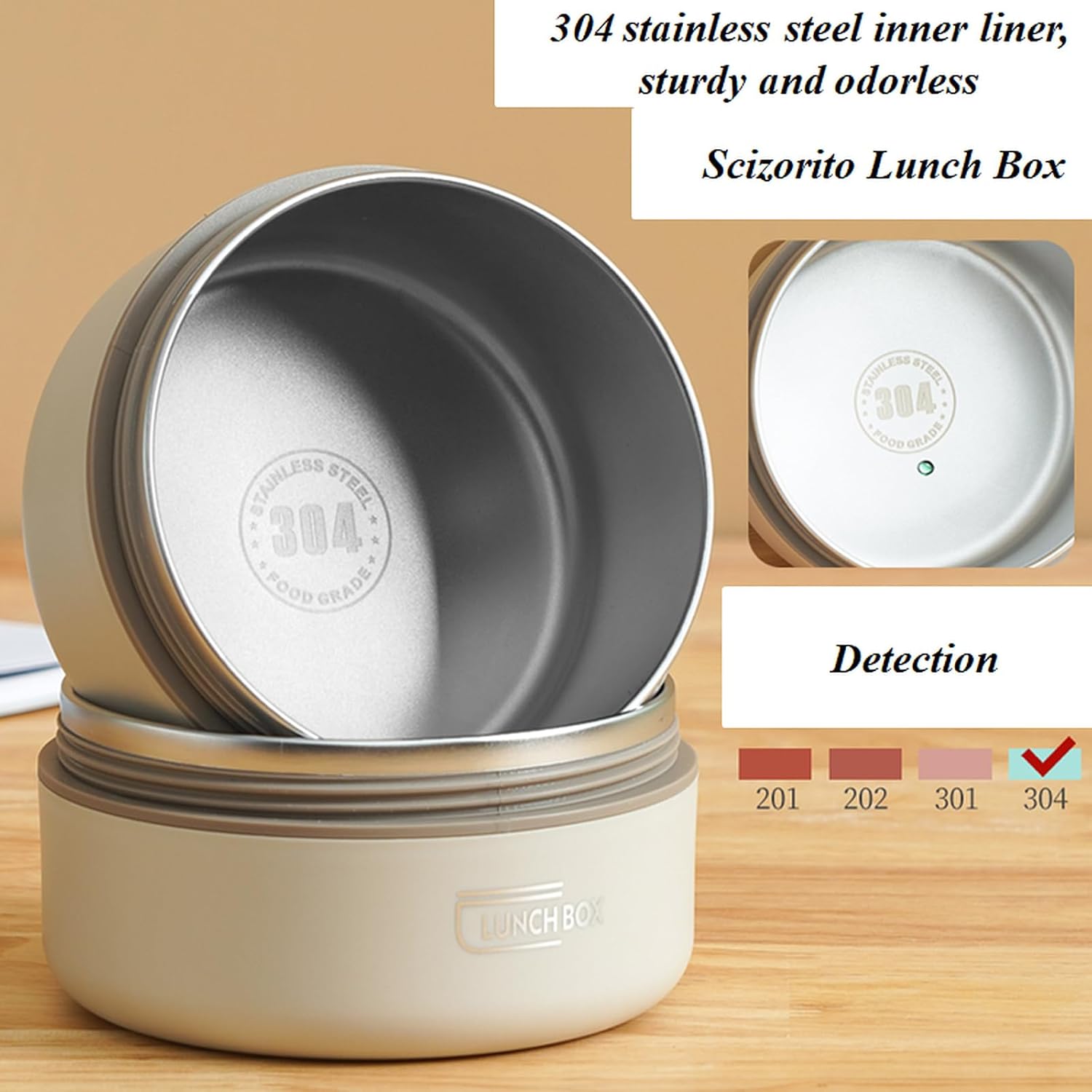 3-Pack Brown 304 Stainless Steel Microwave-Safe Lunch Box Set - Stackable Insulated Bento Containers for Office & School — image 2