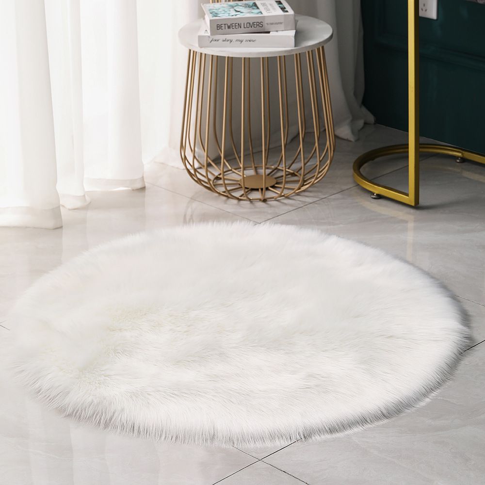 Round Fur Rug Fluffy Area Rug for Bedroom,White Faux Fur Rug Circle Rug for Kids Room, Cute Princess Castle Nursery Rug,Plush Shag — image 3