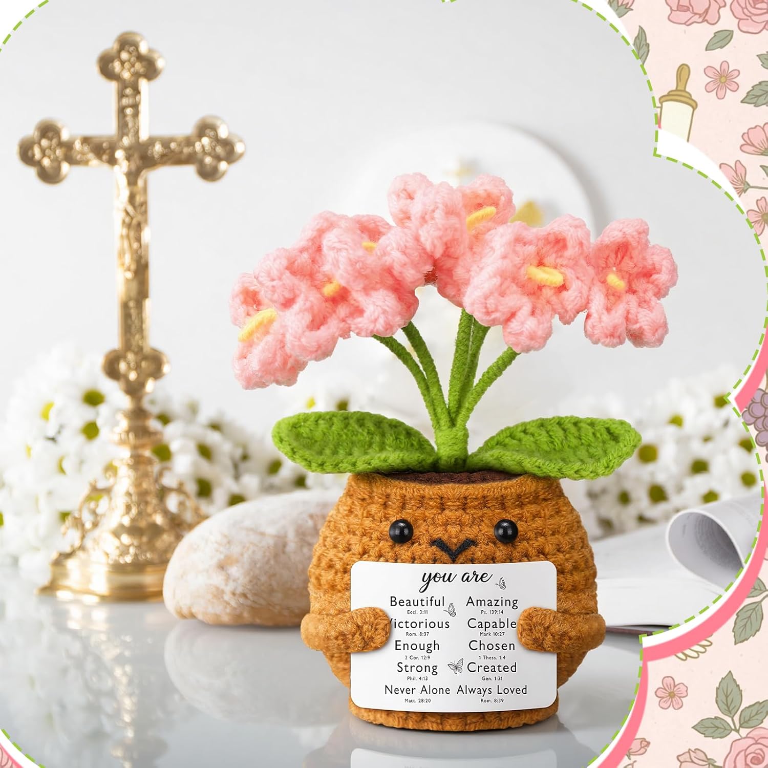 Christian Gift for Women Positive Handmade Crochet Doll with Bible Verse Prayer Card Inspirational Scripture Religious Mother's Day Sunday Group Church(Forget โ image 4