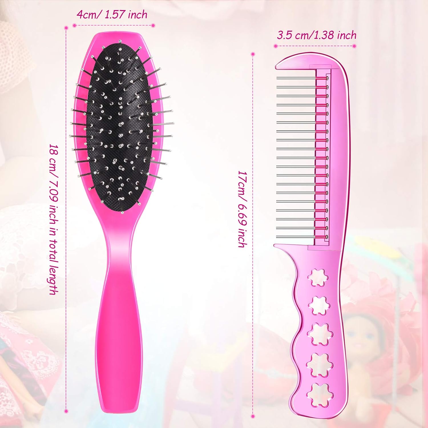 4 Pieces Doll Hair Brush Plastic Pink Wig Accessories for 18 Inch Dolls and Other Hair Care Accessories, 2 Style — image 2