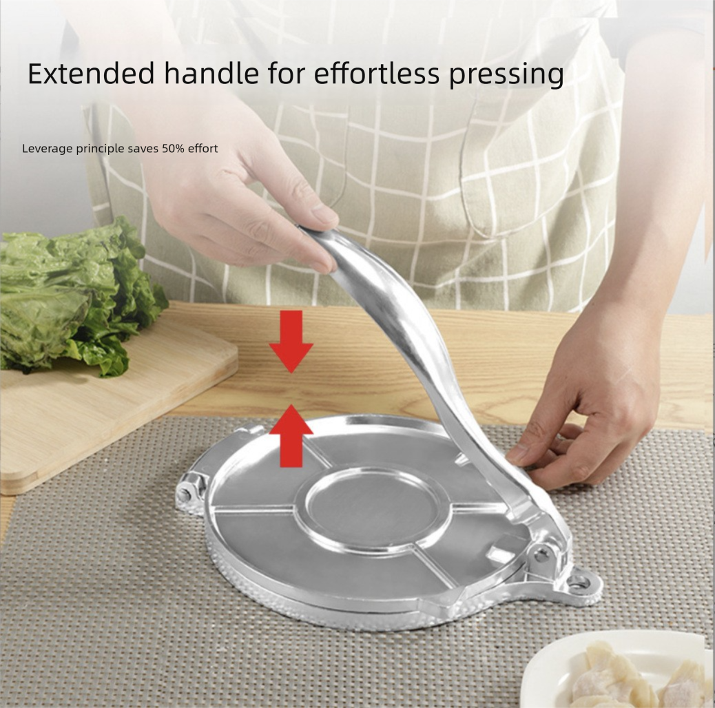 Silver Manual Dough Press – Aluminum Alloy Cake & Tortilla Press for Homemade Baking and Cooking(20cm) — image 3