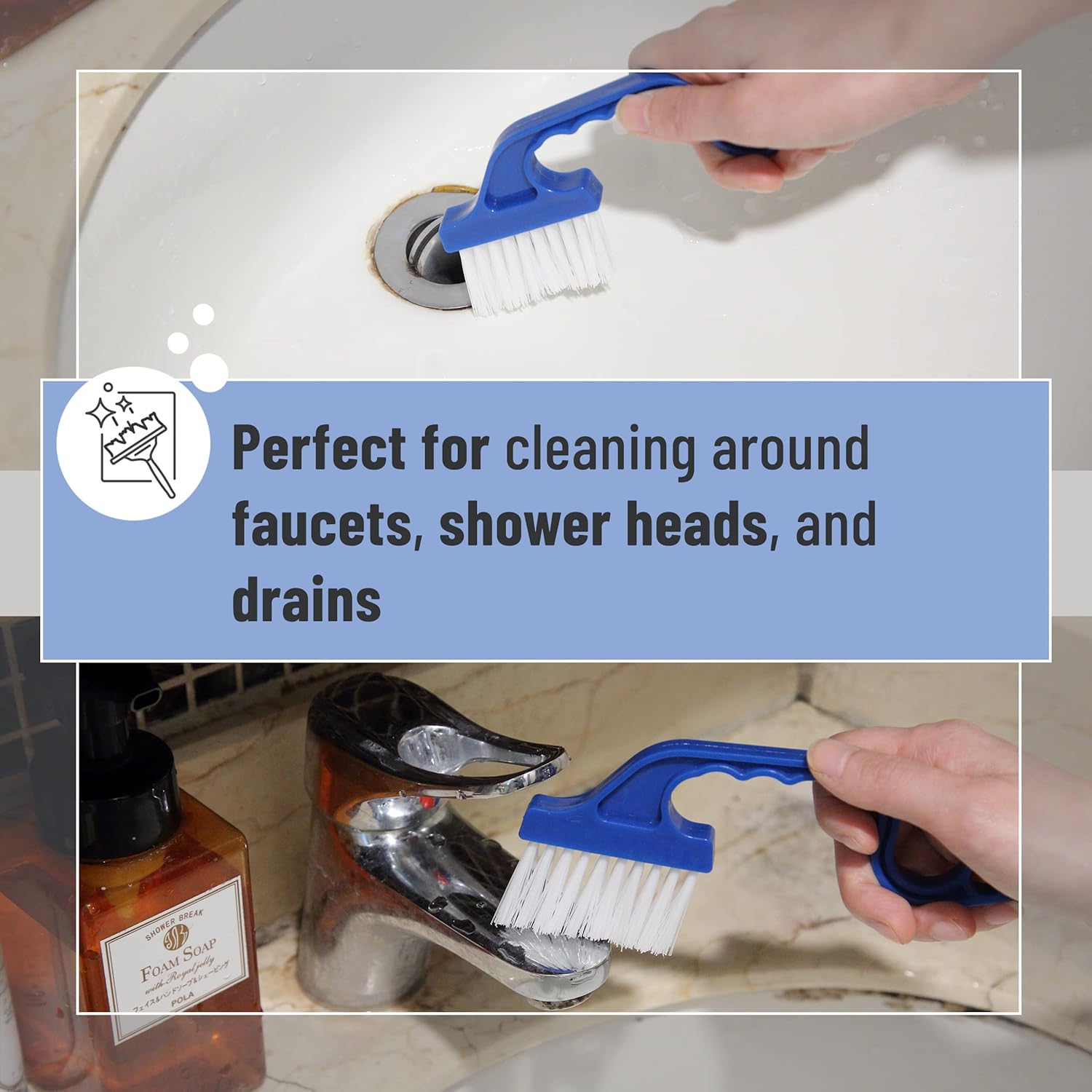 Slick- Window Track Cleaning Brush, 2 Pack, Blue Ergonomic Handle, Built-in Scraper, Multipurpose, Window Track Cleaning Tools — image 5