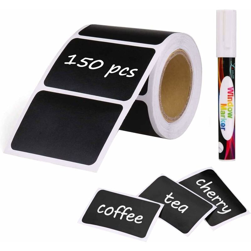150 pcs Reusable Kitchen Organizer Labels Stickers Kit With Liquid Chalk Markers, Removable Blackboard Labels For