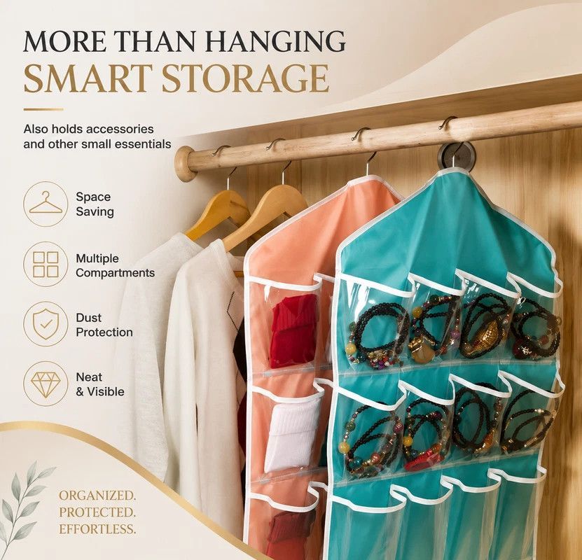See-Through 16 Grid Hanging Storage Caddy, Separate Organiser Pouch For Socks Underwear, Rose Red — image 4