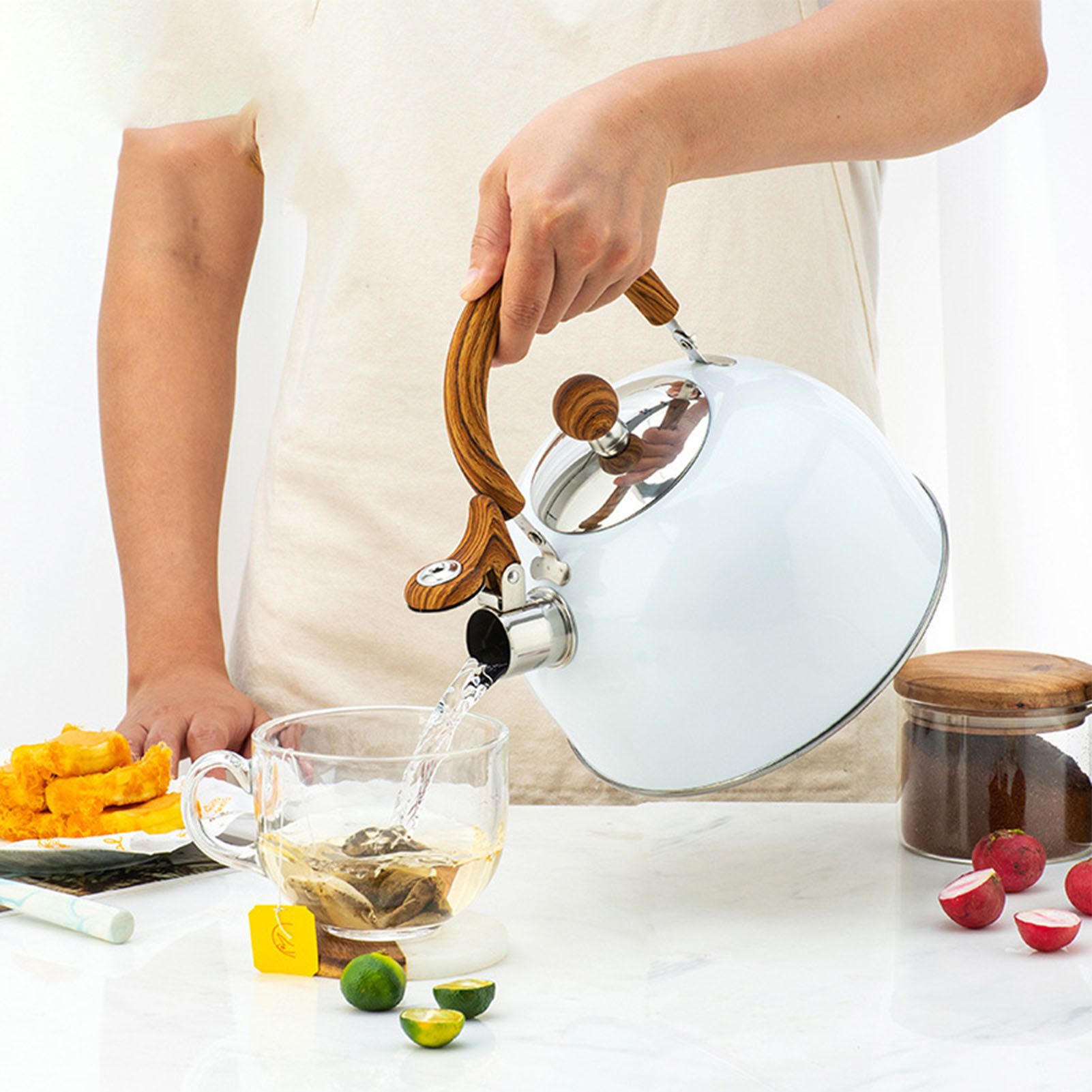 Whistle Kettle Stovetop Stainless Steel Foldable Handle Kitchen Supplies 2.5L White โ image 6