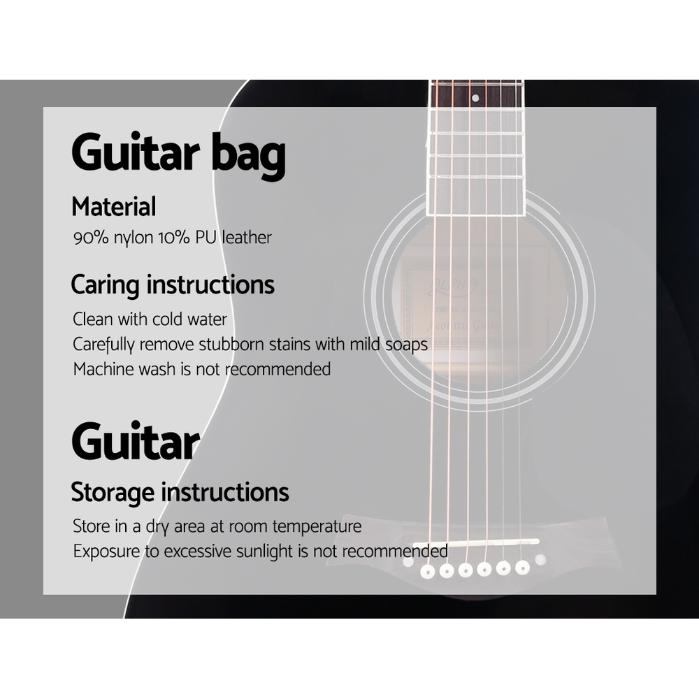 Alpha 41 Inch Acoustic Guitar Wooden Body Steel String Dreadnought Black — image 6