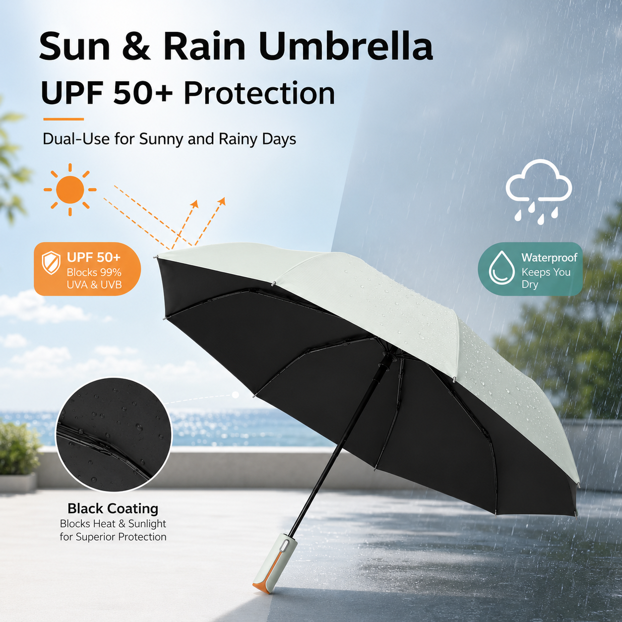 Navy blue automatic travel umbrella with 60 ribs, large double-layered windproof and rainproof umbrella, portable folding sun umbrella, outdoor rain and sun โ image 4