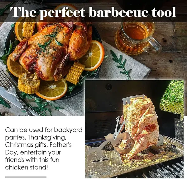 Stainless Steel Beer Can Chicken Holder, Portable Roaster Rack for Grills, Smokers, Ovens and Outdoor BBQ, Silver, 33 cm — image 4