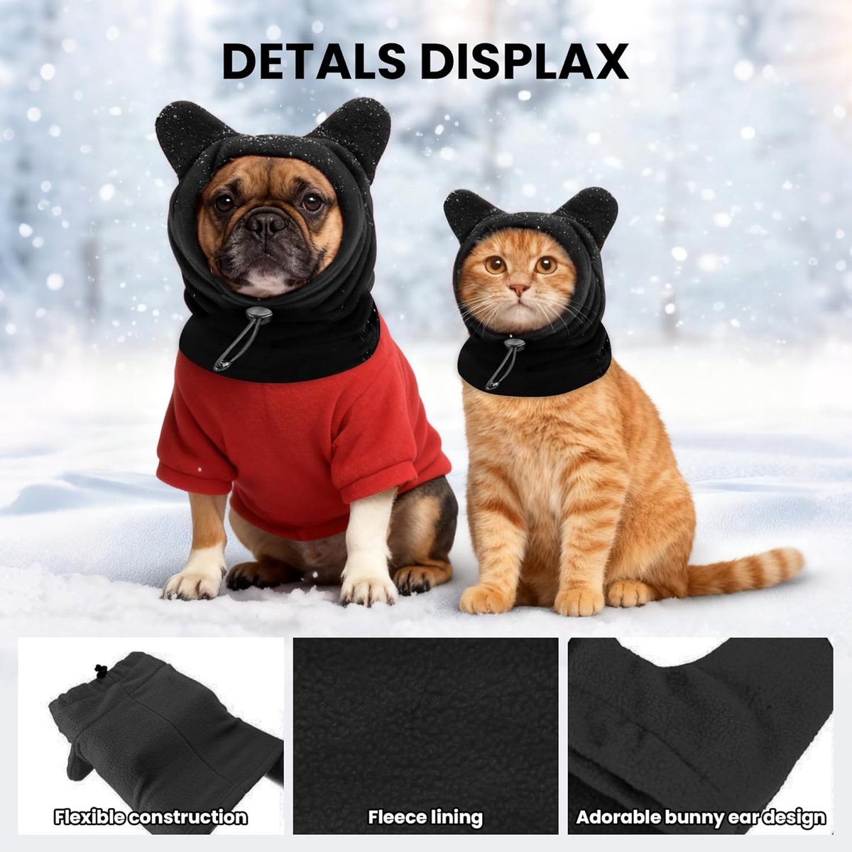 Dog emergency winter cone with ear protection, fleece neck warmer for dogs, (black, M) — image 5