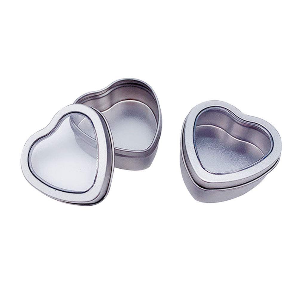 2-Pack Empty Heart Shaped Silver Metal Tins with Clear Window for Candle Making, Candies, Gifts & Treasures โ image 2
