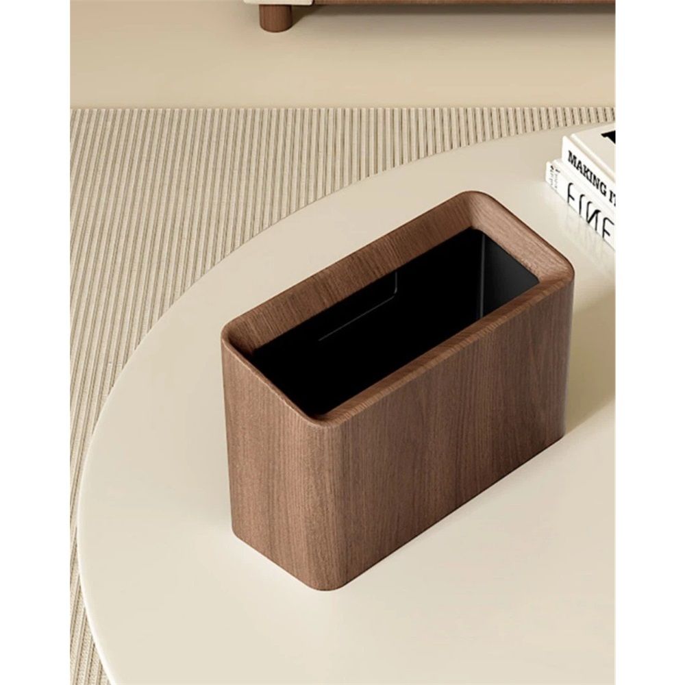 Mini Desk Trash Can, Desktop Trash Can Wood Grain, Uncovered Retro Wastebasket for Kitchens, Offices, Living Room, Makeup Table (Walnut color ) — image 3