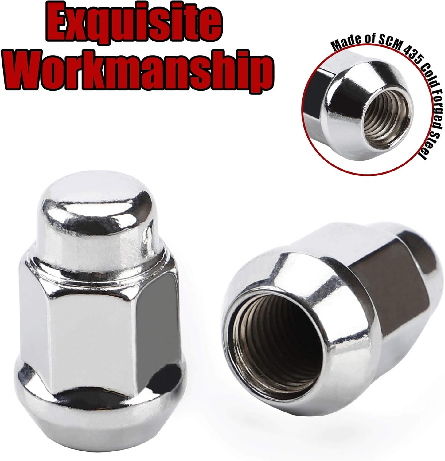 12x1.5 Wheel Lug Nuts, 20PCS Chrome 12mmx1.5 Closed End Bulge Acorn Lug Nut, Cone Seat, 19mm Hex Aftermarket Wheels — image 3