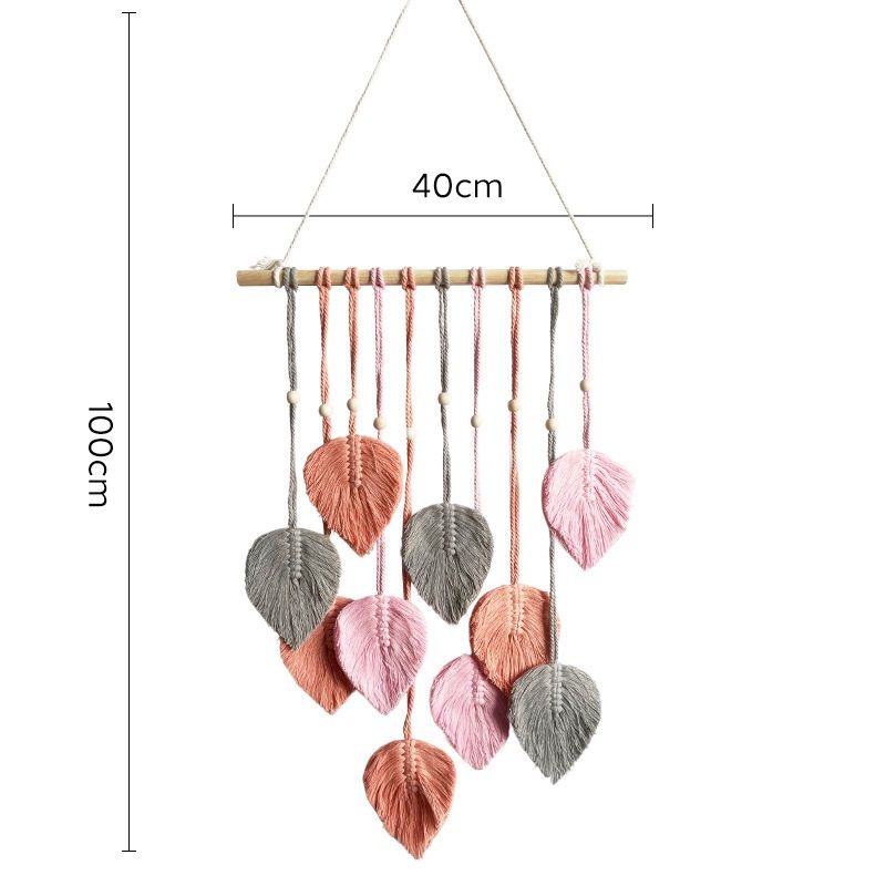 Pink 40*100cm Handmade Macrame Leaf Wall Hanging - Cotton Boho Tapestry, Machine Washable- Nordic Style Decor for Bedroom, Living Room, Nursery