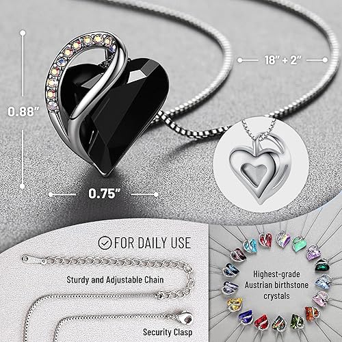 Infinity Love Heart Necklace, Birthstone Necklace for Women, Jewelry for Women with Healing Crystals, Allergy Free Pendant Necklace-13b-Protection-Jet Black โ image 4