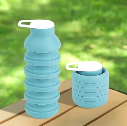 Collapsible Water Bottles, Reusable Water Bottle with Buckle, 600ml Silicone Leakproof Portable Bottle for Gym Camping Hiking Sports Outdoors, Travel
