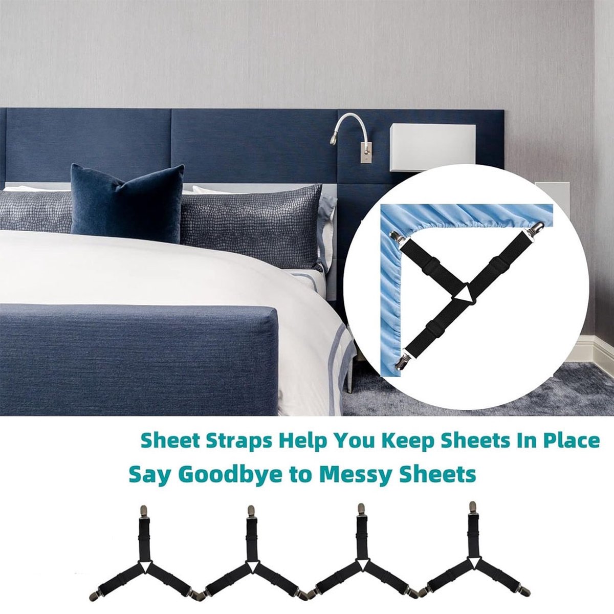 Bed Sheet Tensioners - 4 Pieces - Duvet Sheet Tensioner Clips - Duvet Clamps - Duvet Cover Tensioners - Sheet Clips - Adjustable - Sheet Suspenders - Fitted — image 2