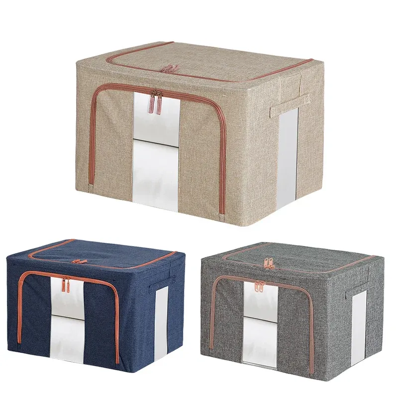 100L Foldable Storage Box Crushed Steel Frame Clothes Quilt Toys Organizer - 100L-Grey — image 3