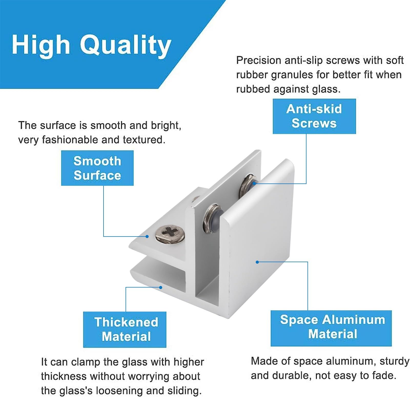 Glass Clamp, 4Pcs Adjustable 90 Degrees Glass Clips Aluminum Alloy Glass Shelf Support Bracket, Glass Holder Connector — image 3