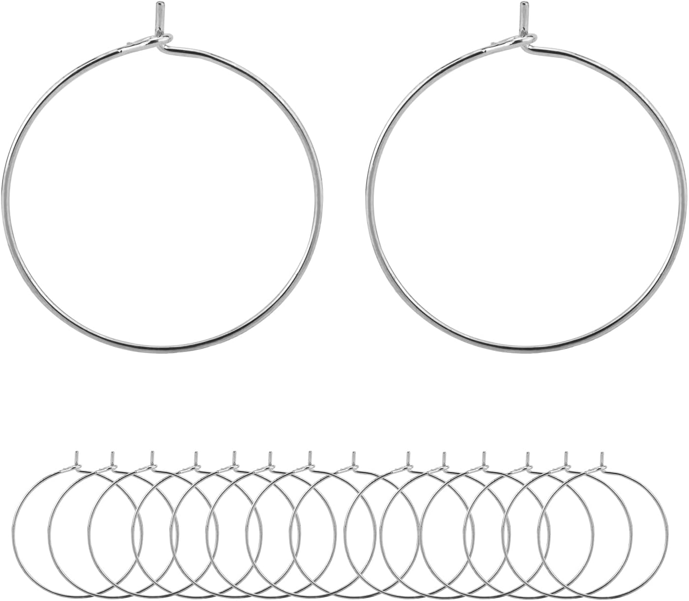 Hoop Ear Wires 30pcs Stainless Steel 30mm Wine Glass Charm Rings Earring Hoops for Jewelry Making Earring Making DIY