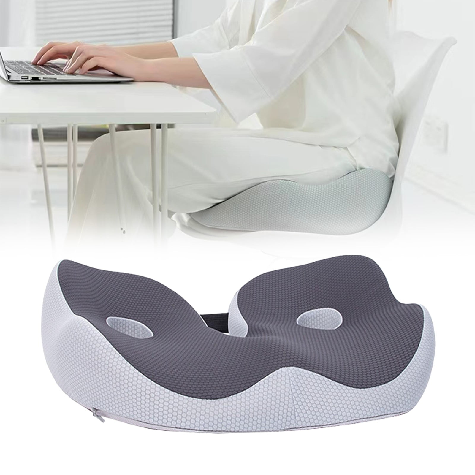Seat Cushion, Seat Cushion for Sit Bone and Back Pain Relief, Butt, Tailbone, Hip, Hamstring, Posture Support, Memory Foam, Grey, 39.1 x 48 x 14 cm — image 6